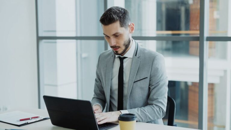 businessman using laptop office